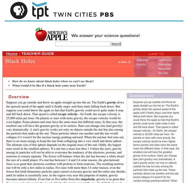 Newton's Apple: Black Holes Activity Newton's Apple: Black Holes Activity