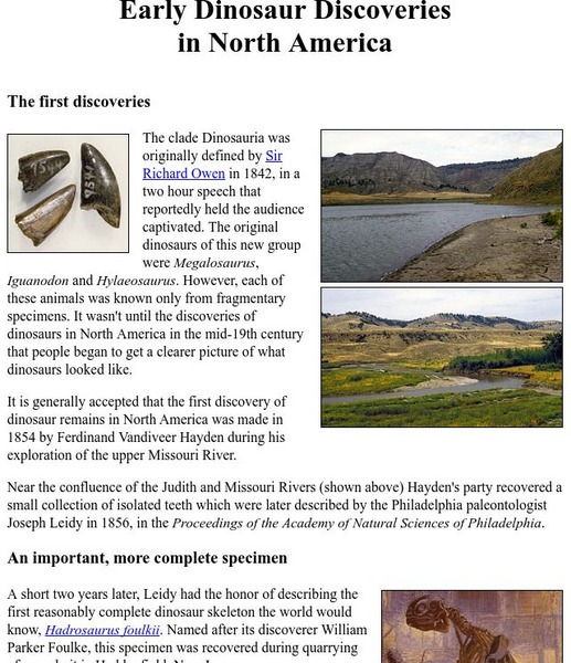 Ucmp: Early Dinosaur Discoveries in North America Handout Ucmp: Early Dinosaur Discoveries in North America Handout