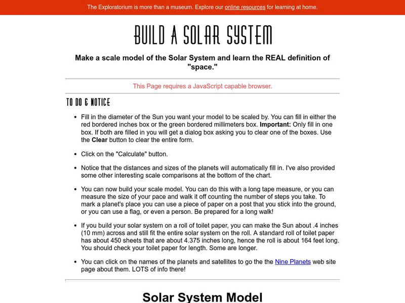 Exploratorium: Build a Solar System Activity Exploratorium: Build a Solar System Activity