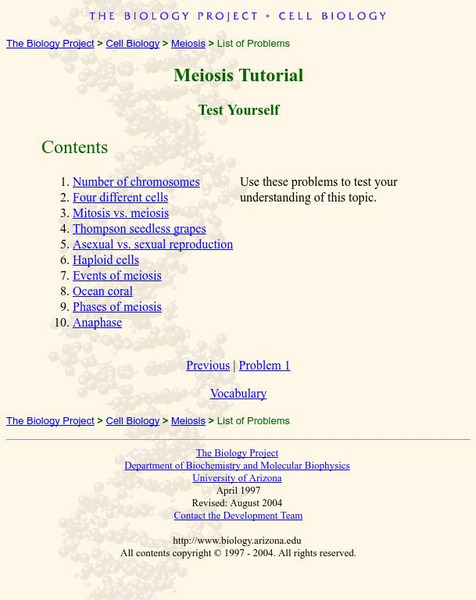 The Biology Project: Meiosis Tutorial Unknown Type The Biology Project: Meiosis Tutorial Unknown Type