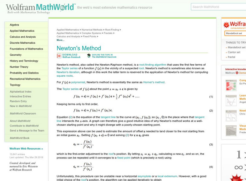 Wolfram Math World: Newton's Method Handout Wolfram Math World: Newton's Method Handout