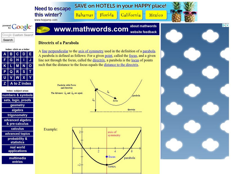 Mathwords: Directrix of a Parabola Handout Mathwords: Directrix of a Parabola Handout