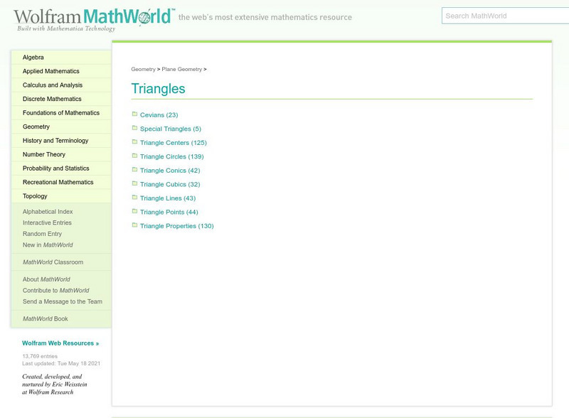 Wolfram Math World: Triangles Handout Wolfram Math World: Triangles Handout
