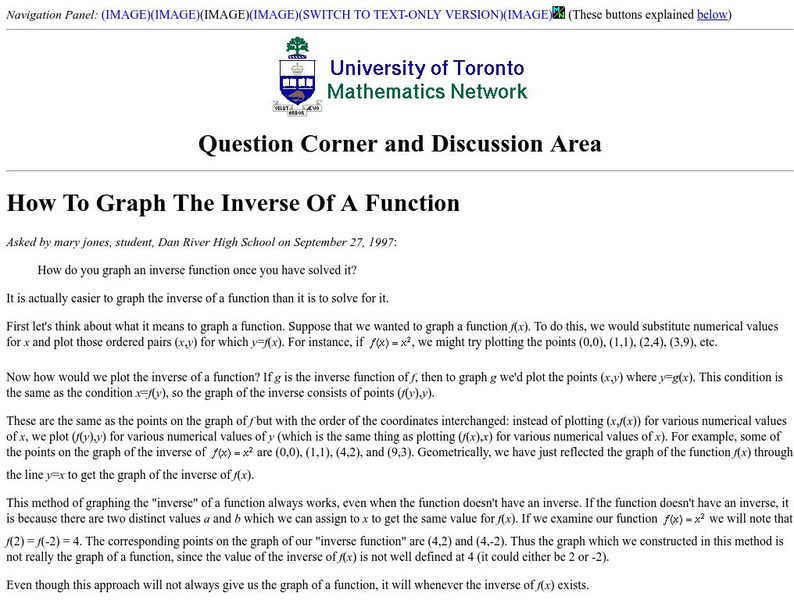 University of Toronto: How to Graph the Inverse of a Function Handout