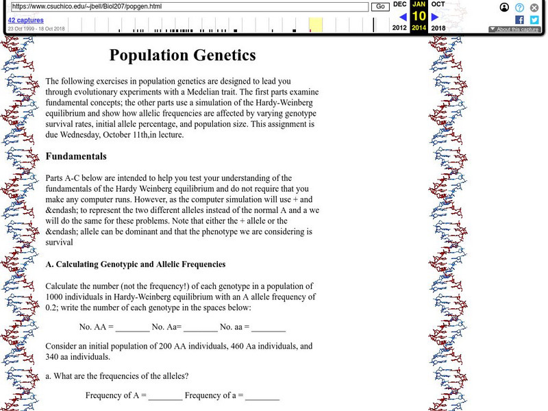 Csu Chico: Population Genetics Handout Csu Chico: Population Genetics Handout
