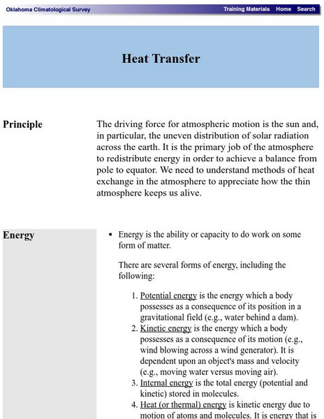Oklahoma Climatological Survey: Heat Transfer Handout Oklahoma Climatological Survey: Heat Transfer Handout