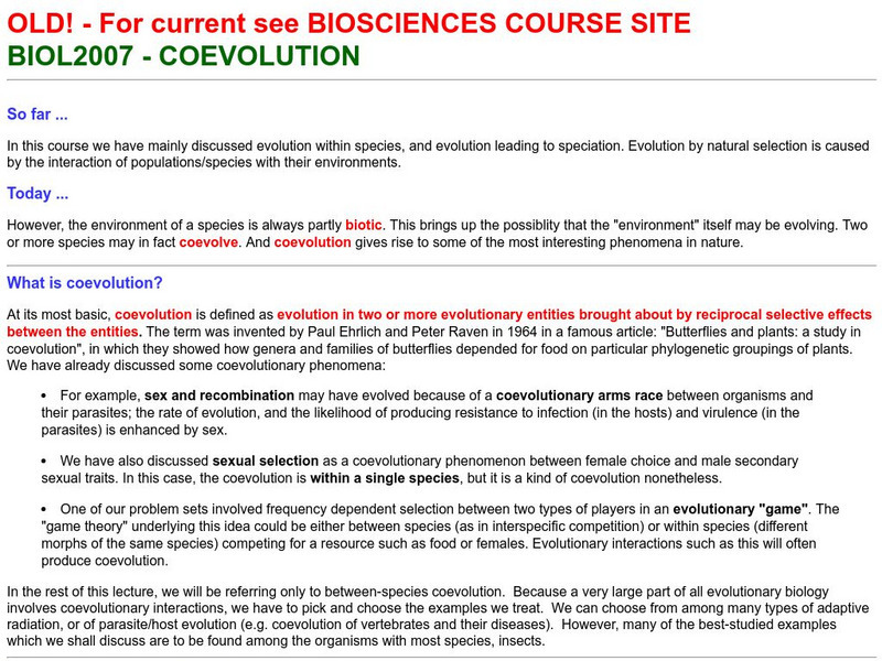 University College London: Coevolution Handout University College London: Coevolution Handout
