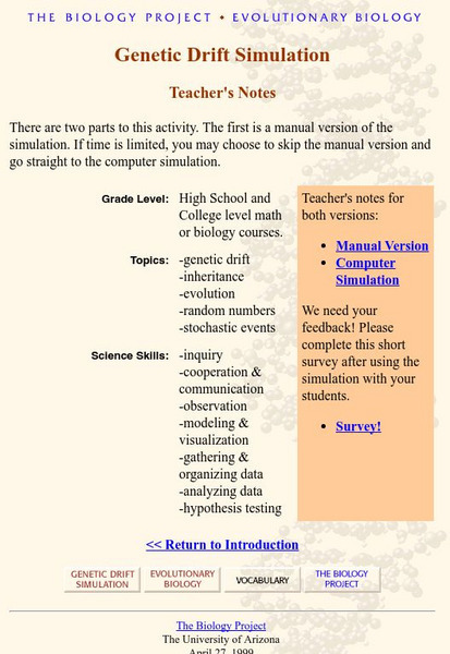 University of Arizona: Genetic Drift Simulation Handout University of Arizona: Genetic Drift Simulation Handout