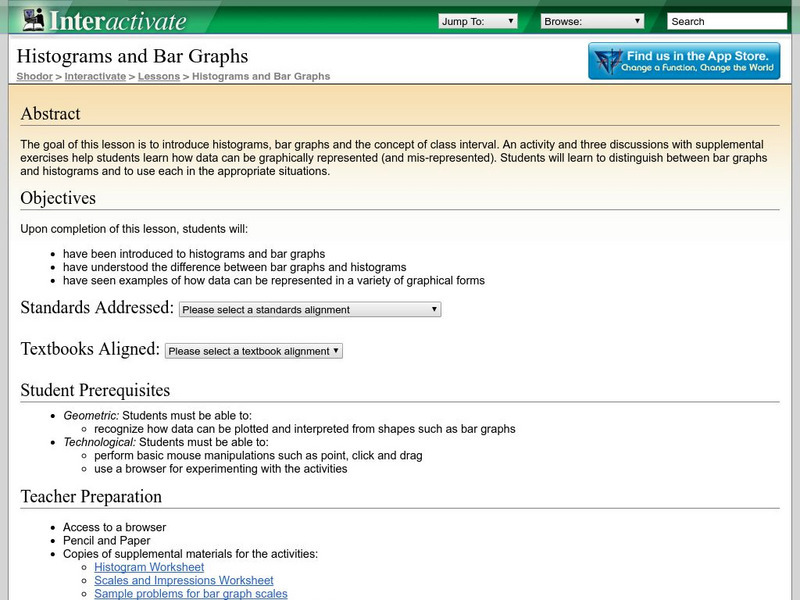 Shodor Interactivate: Lesson: Histograms and Bar Graphs Lesson Plan Shodor Interactivate: Lesson: Histograms and Bar Graphs Lesson Plan