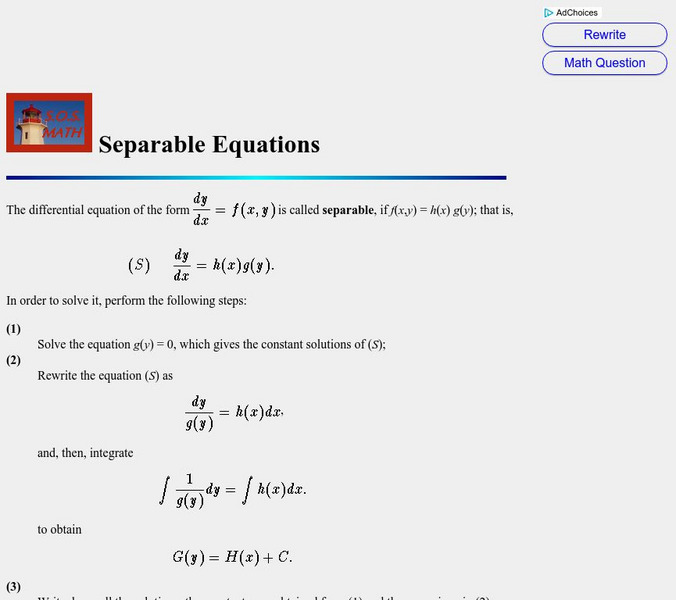 S.o.s. Math: Separable Equations Activity S.o.s. Math: Separable Equations Activity