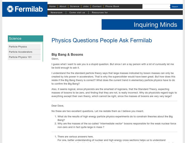 Fermilab: Questions About Physics: Big Bang & Bosons Primary Fermilab: Questions About Physics: Big Bang & Bosons Primary