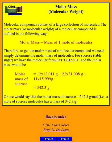Indiana University Northwest: Molar Mass Handout