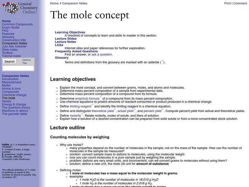 General Chemistry Online: Faq the Mole Concept Lesson Plan General Chemistry Online: Faq the Mole Concept Lesson Plan