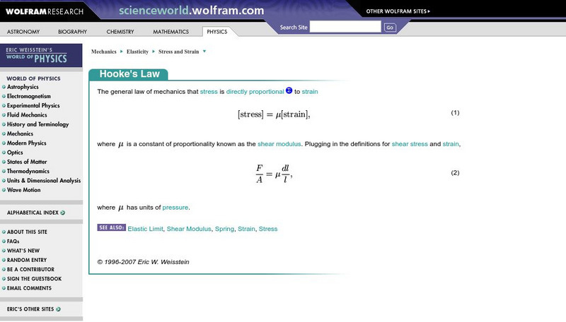 Wolfram Science World: Hooke's Law Handout Wolfram Science World: Hooke's Law Handout