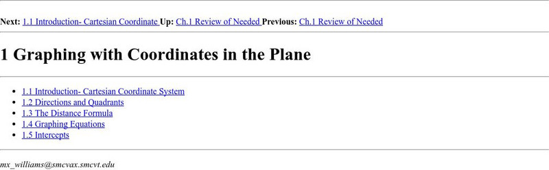 Npac Reu Program: Graphing With Coordinates in the Plane Handout Npac Reu Program: Graphing With Coordinates in the Plane Handout