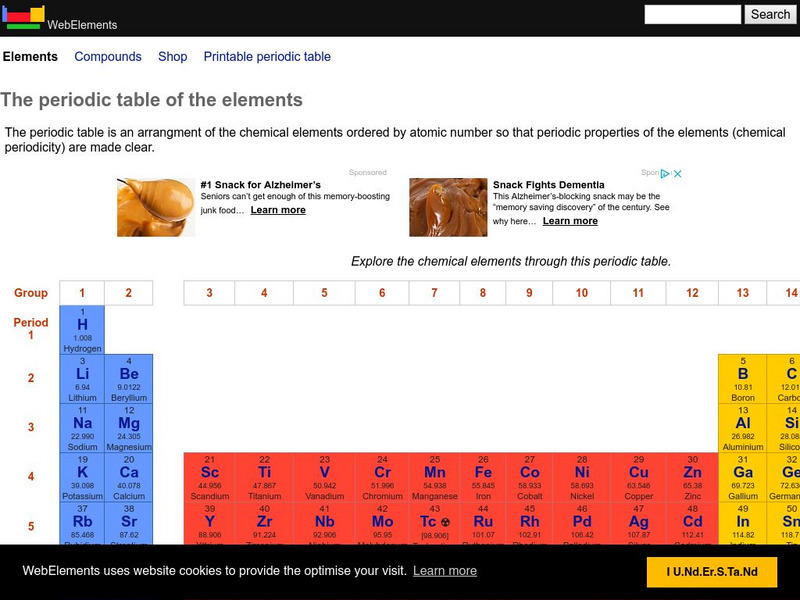 Web Elements Periodic Table: Periodic Table of the Elements Handout Web Elements Periodic Table: Periodic Table of the Elements Handout