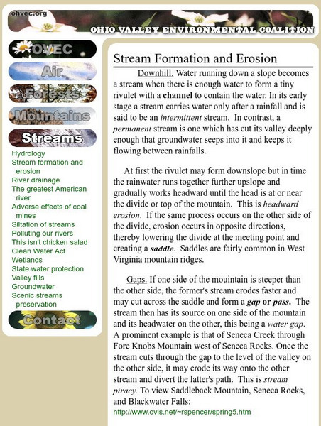 Ovec: Stream Formation and Erosion Handout Ovec: Stream Formation and Erosion Handout