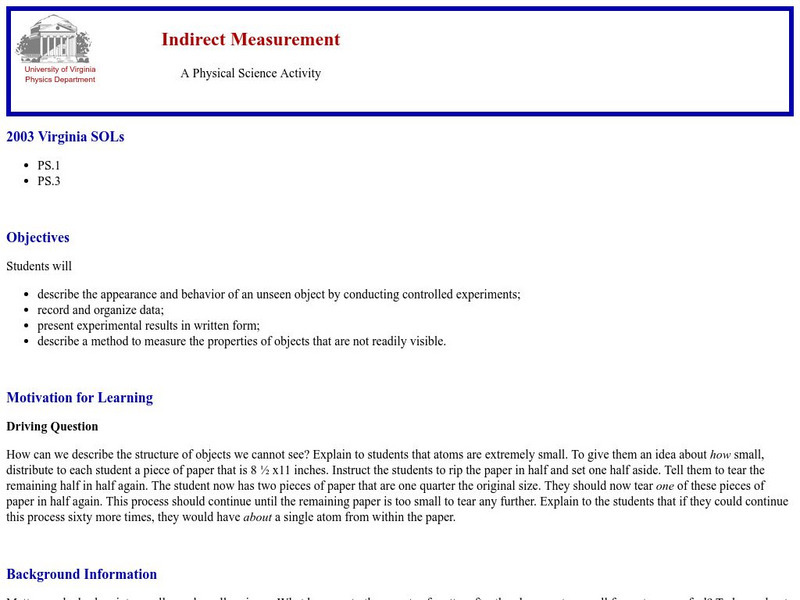 University of Virginia: Indirect Measurement Activity University of Virginia: Indirect Measurement Activity