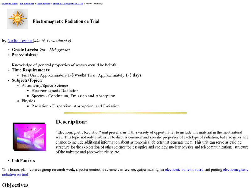 Center Science Edu.: Electromagnetic Radiation on Trial Lesson Plan Center Science Edu.: Electromagnetic Radiation on Trial Lesson Plan