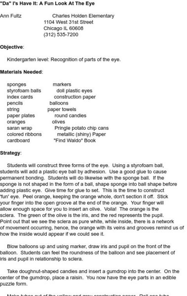 Smile: "Da" I's Have It: A Fun Look at the Eye (Lesson) Lesson Plan