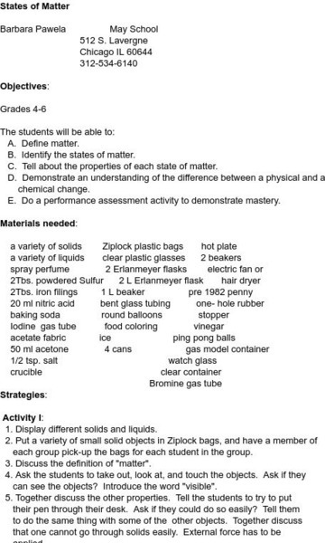 Smile: States of Matter Lesson Plan Smile: States of Matter Lesson Plan