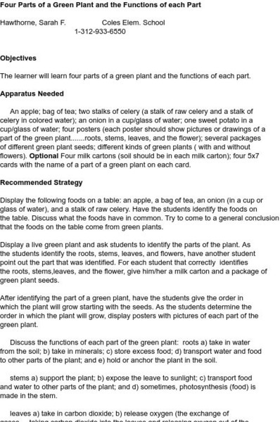 Smile: Four Parts of a Green Plant and Their Functions Lesson Plan Smile: Four Parts of a Green Plant and Their Functions Lesson Plan