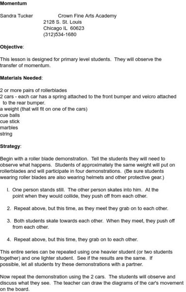Smile: Transfer of Momentum Lesson Plan Smile: Transfer of Momentum Lesson Plan