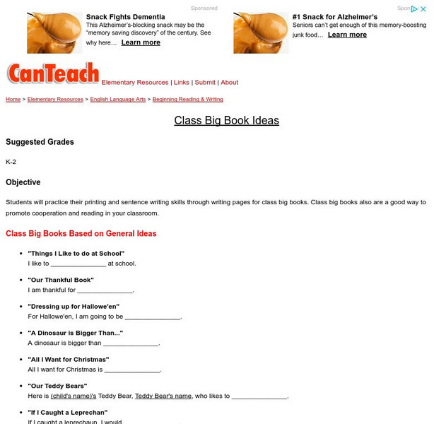 Can Teach: Class Book Ideas: Story Frames Lesson Plan Can Teach: Class Book Ideas: Story Frames Lesson Plan