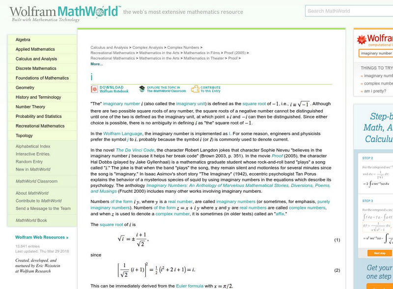 Wolfram Math World: I Handout Wolfram Math World: I Handout