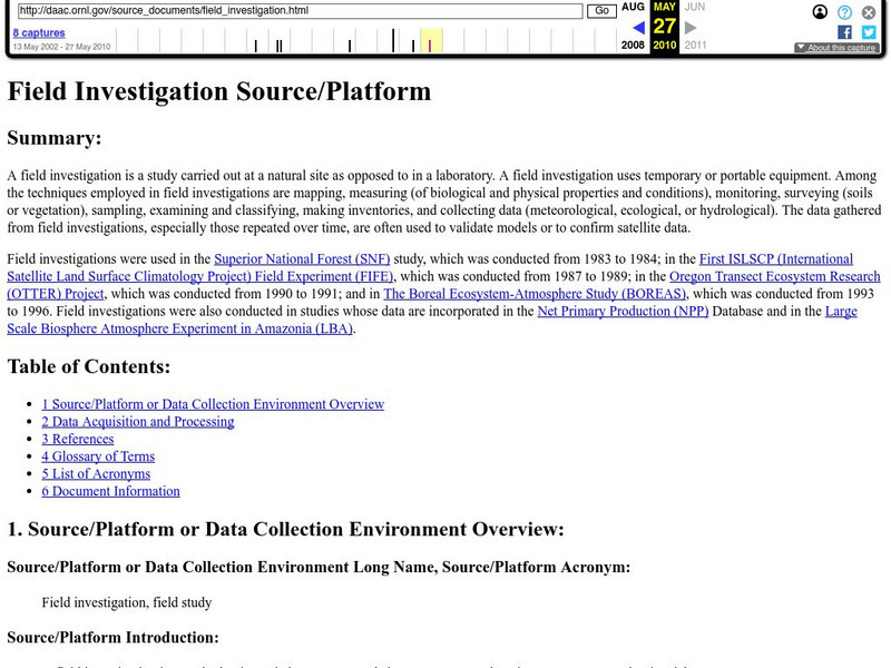 Oak Ridge National Laboratory: Field Investigation Source Platform Handout