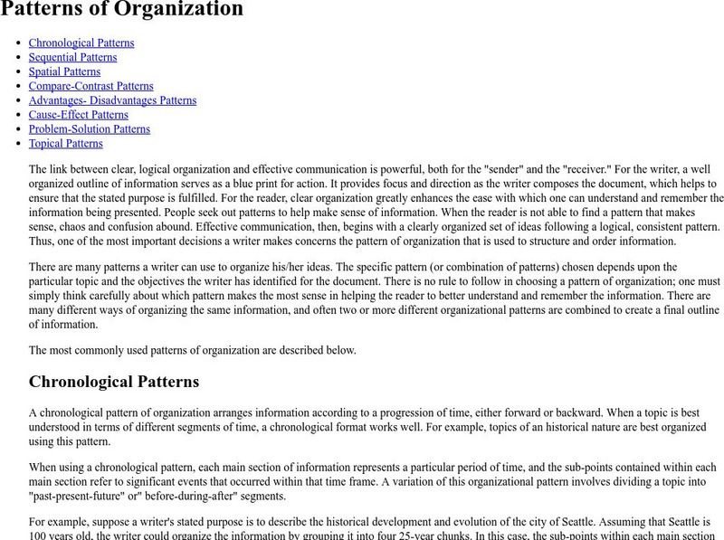 University of Washington: Patterns of Organization Unit Plan University of Washington: Patterns of Organization Unit Plan