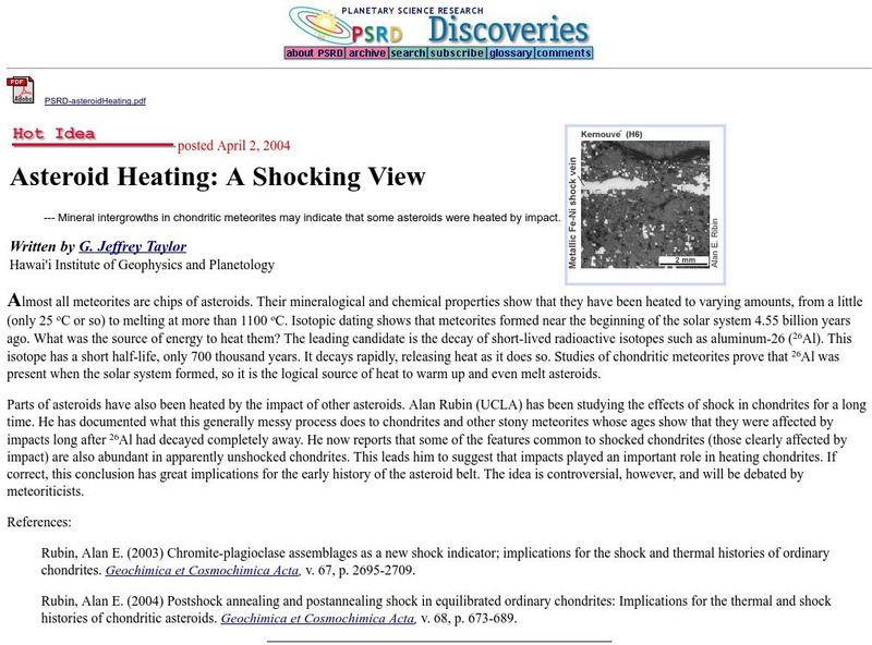 Asteroid Heating: A Shocking View Article Asteroid Heating: A Shocking View Article
