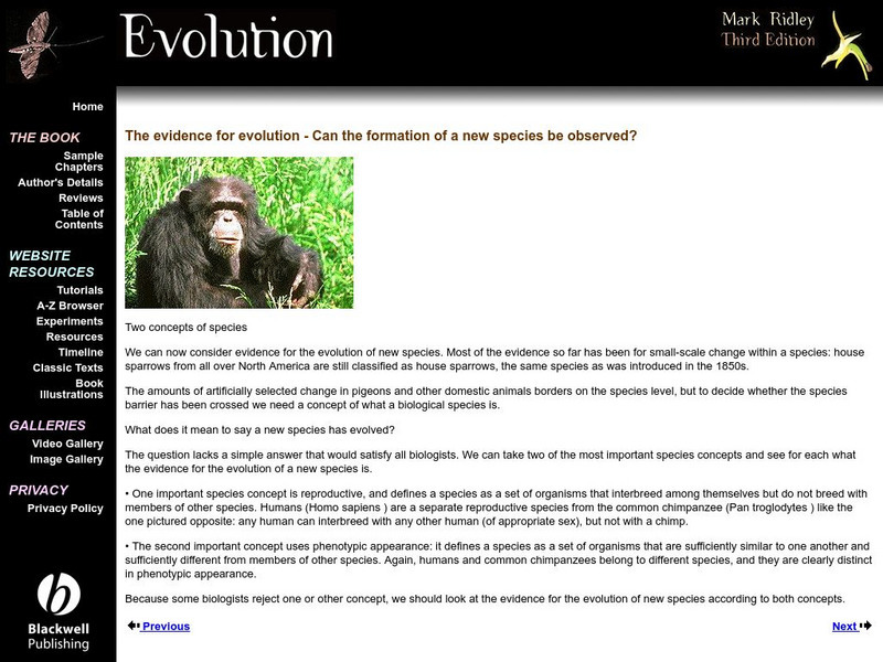 Evidence for Evolution: Formation of New Species Primary Evidence for Evolution: Formation of New Species Primary
