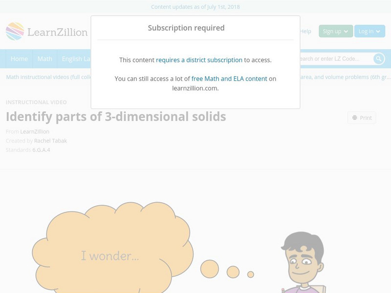 Learn Zillion: Identify Parts of 3 Dimensional Solids Instructional Video