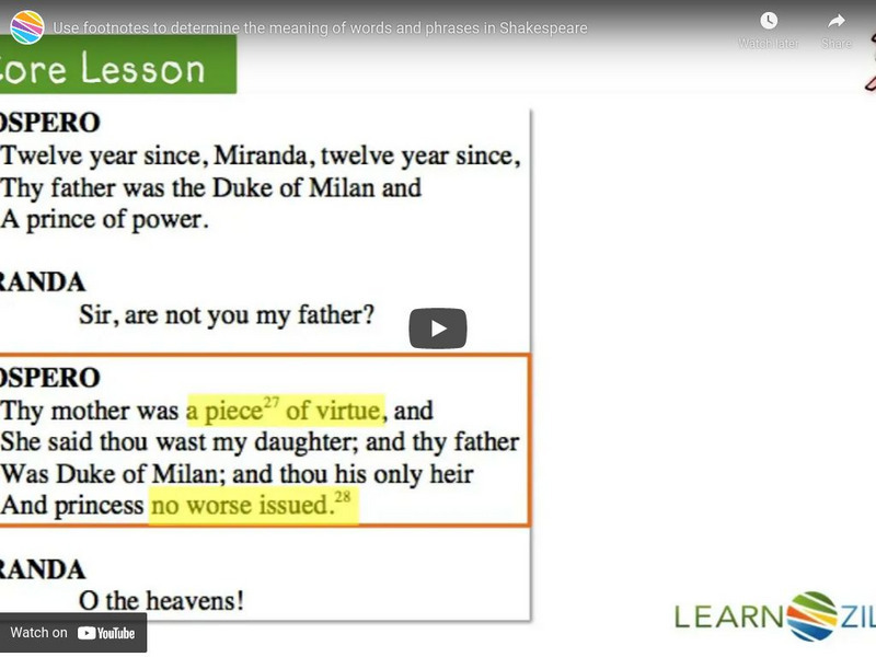 Learn Zillion: Use Footnotes to Determine Meaning in Shakespeare Instructional Video Learn Zillion: Use Footnotes to Determine Meaning in Shakespeare Instructional Video