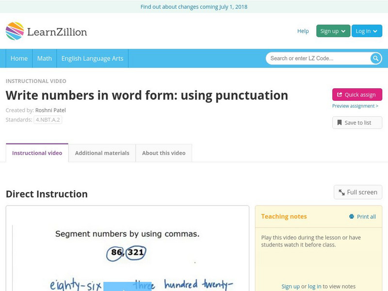 Learn Zillion: Write Numbers in Word Form Using Punctuation Instructional Video Learn Zillion: Write Numbers in Word Form Using Punctuation Instructional Video