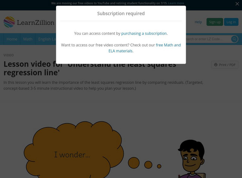 Learn Zillion: Lesson Video for 'Understand the Least Squares Regression Line' Instructional Video