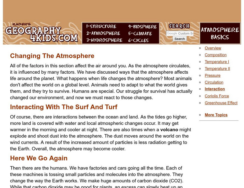 Geography4 kids.com: Changing the Atmosphere Website