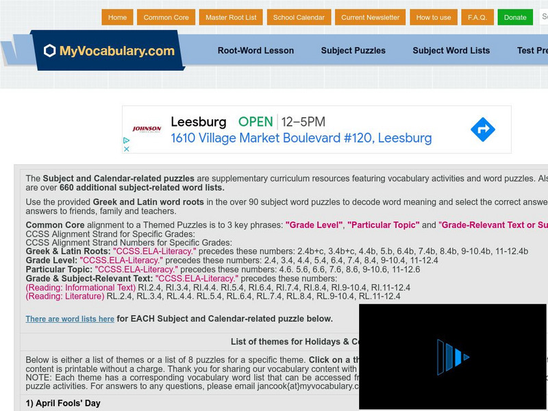 My vocabulary.com: List of Themes for Holidays & Celebrations Interactive My vocabulary.com: List of Themes for Holidays & Celebrations Interactive