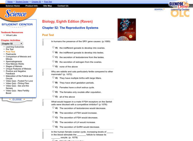 Mc Graw Hill: The Reproductive Systems Post Test Unknown Type