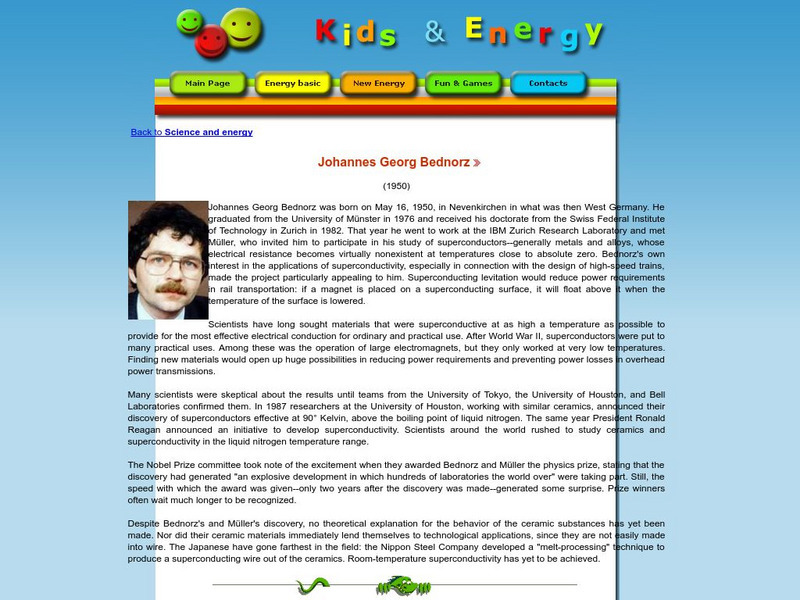 Esd Bulgaria: Kids & Energy: Energy Pioneers: Johannes Georg Bednorz Handout Esd Bulgaria: Kids & Energy: Energy Pioneers: Johannes Georg Bednorz Handout