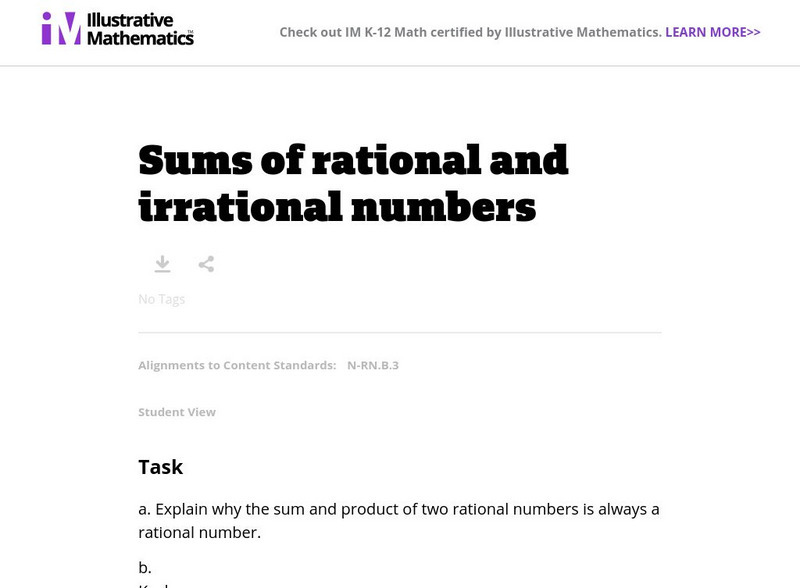 Illustrative Mathematics: N Rn Sums of Rational and Irrational Numbers Lesson Plan Illustrative Mathematics: N Rn Sums of Rational and Irrational Numbers Lesson Plan