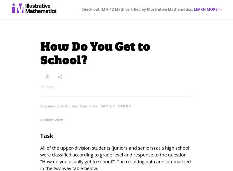Illustrative Mathematics: S Cp How Do You Get to School? Lesson Plan Illustrative Mathematics: S Cp How Do You Get to School? Lesson Plan