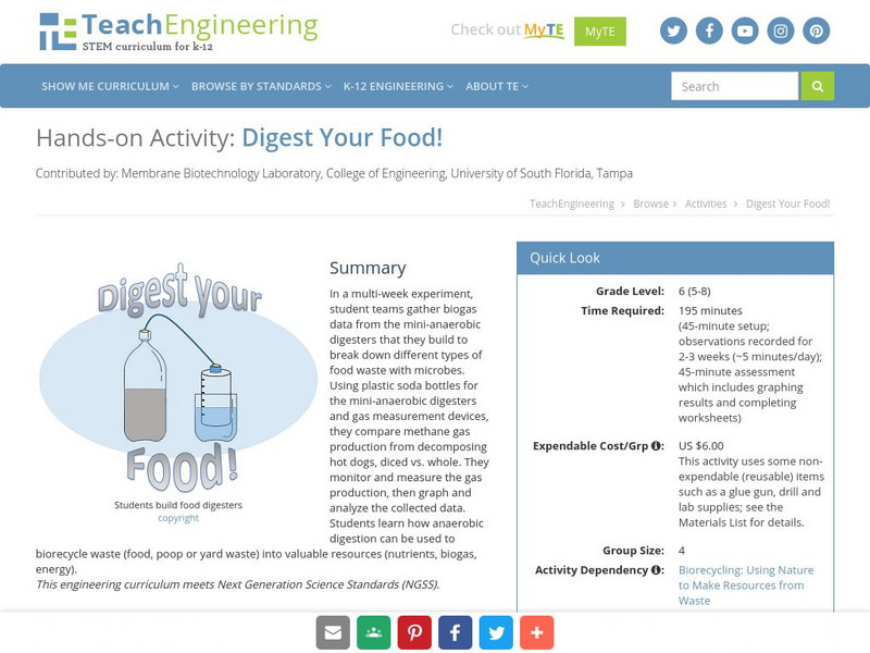 Teach Engineering: Digest Your Food! Lesson Plan Teach Engineering: Digest Your Food! Lesson Plan