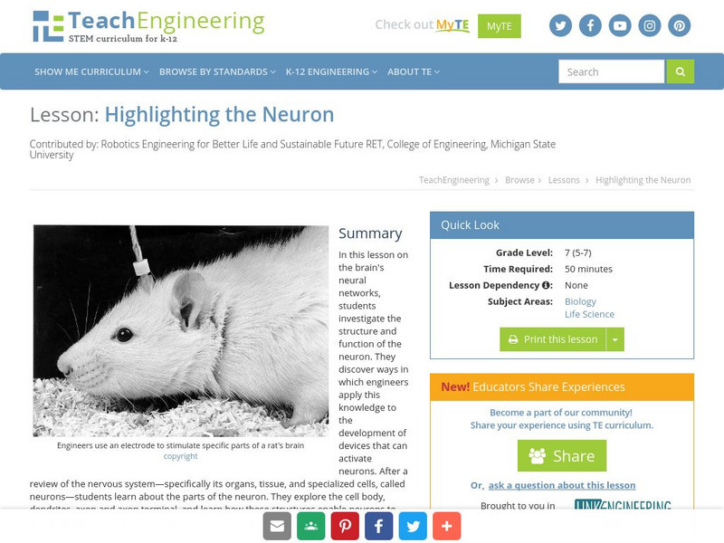Teach Engineering: Highlighting the Neuron Lesson Plan Teach Engineering: Highlighting the Neuron Lesson Plan