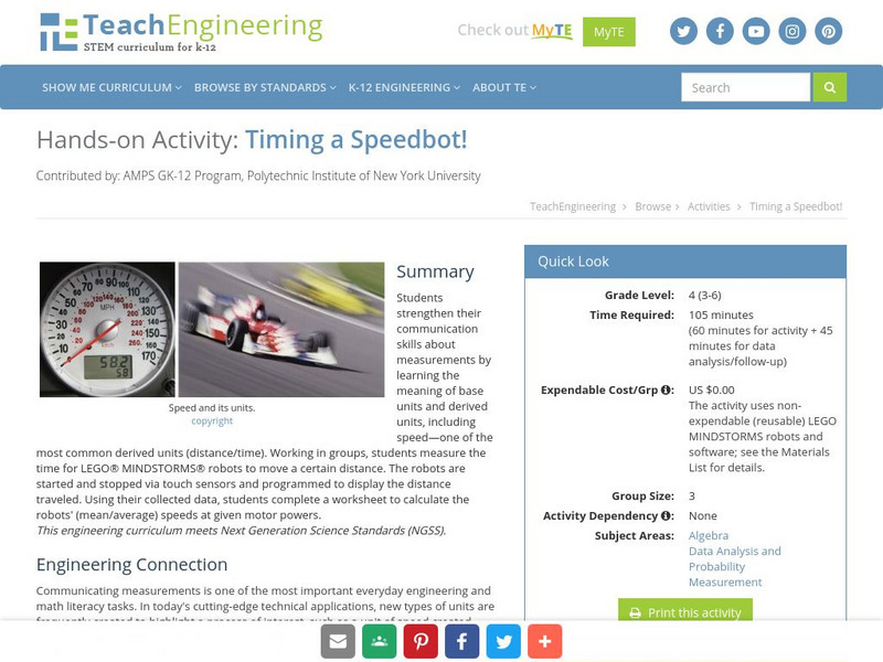Teach Engineering: Timing a Speedbot! Activity Teach Engineering: Timing a Speedbot! Activity