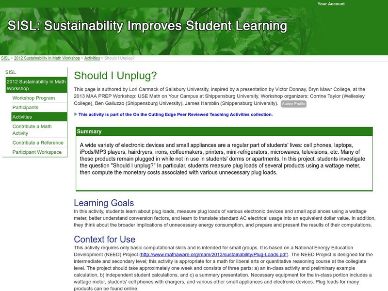 Serc: Should I Unplug? Lesson Plan