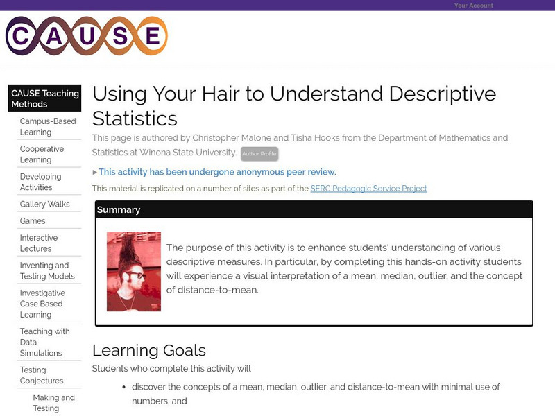 Serc: Using Your Hair to Understand Descriptive Statistics Lesson Plan Serc: Using Your Hair to Understand Descriptive Statistics Lesson Plan