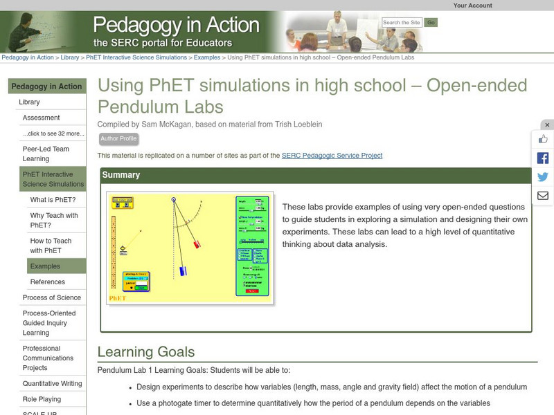 Serc: Using Ph Et Simulations in High School Open Ended Pendulum Labs Lesson Plan Serc: Using Ph Et Simulations in High School Open Ended Pendulum Labs Lesson Plan