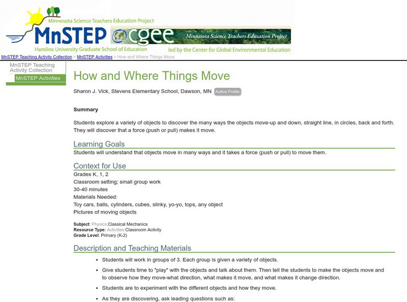 Serc: How and Where Things Move Lesson Plan Serc: How and Where Things Move Lesson Plan